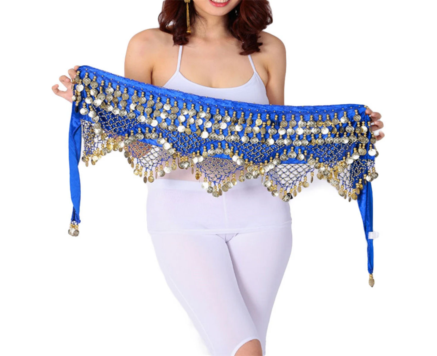 Costume Bay 268 Coins Dark Blue Belly Dance Hip Scarf  Chiffon Sweet Skirt Wrap Belt Bling Sequins Coins Danceing Costume for Women