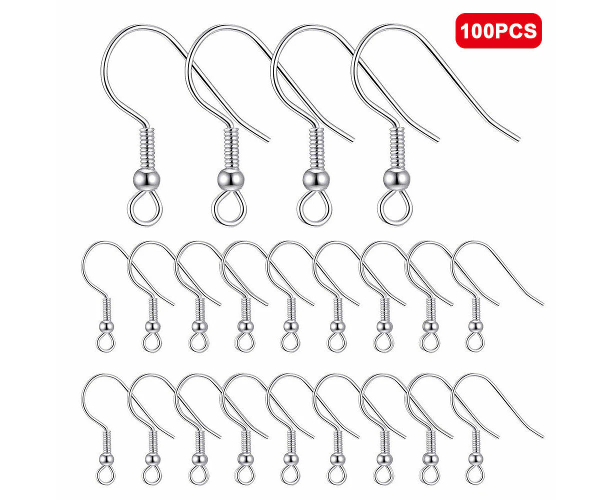 100pcs 925 Silver Earring Hooks Hook Hypoallergenic Ear Wire DIY Earrings