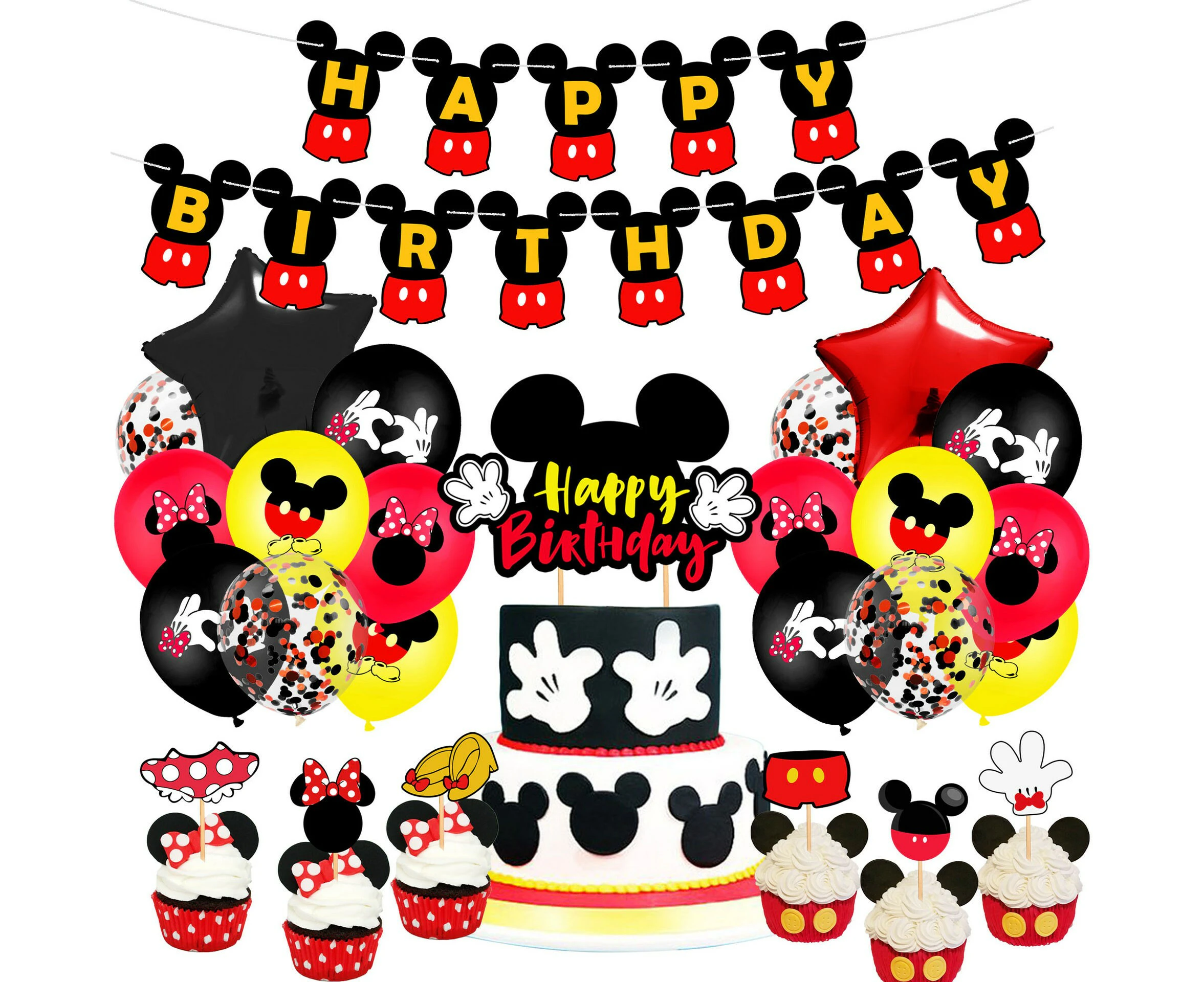 Mickey Minnie Mouse Party Set |Birthday  Banner Cake Toppers Balloons |Kids Birthday Party Decorations