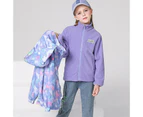 Dadawen Girls Outdoor Jacket Floral Fleece Removable Light Windproof with Hood-Purple