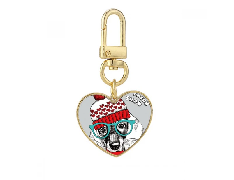 Dog Clothes Lovely Watercolor Illustration Gold Heart Keychain Metal Keyring Holder