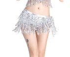 Costume Bay Sequins Tassel Fringe  Silver Belly Dance Hip Scarf Waist Belt Dancing Skirt