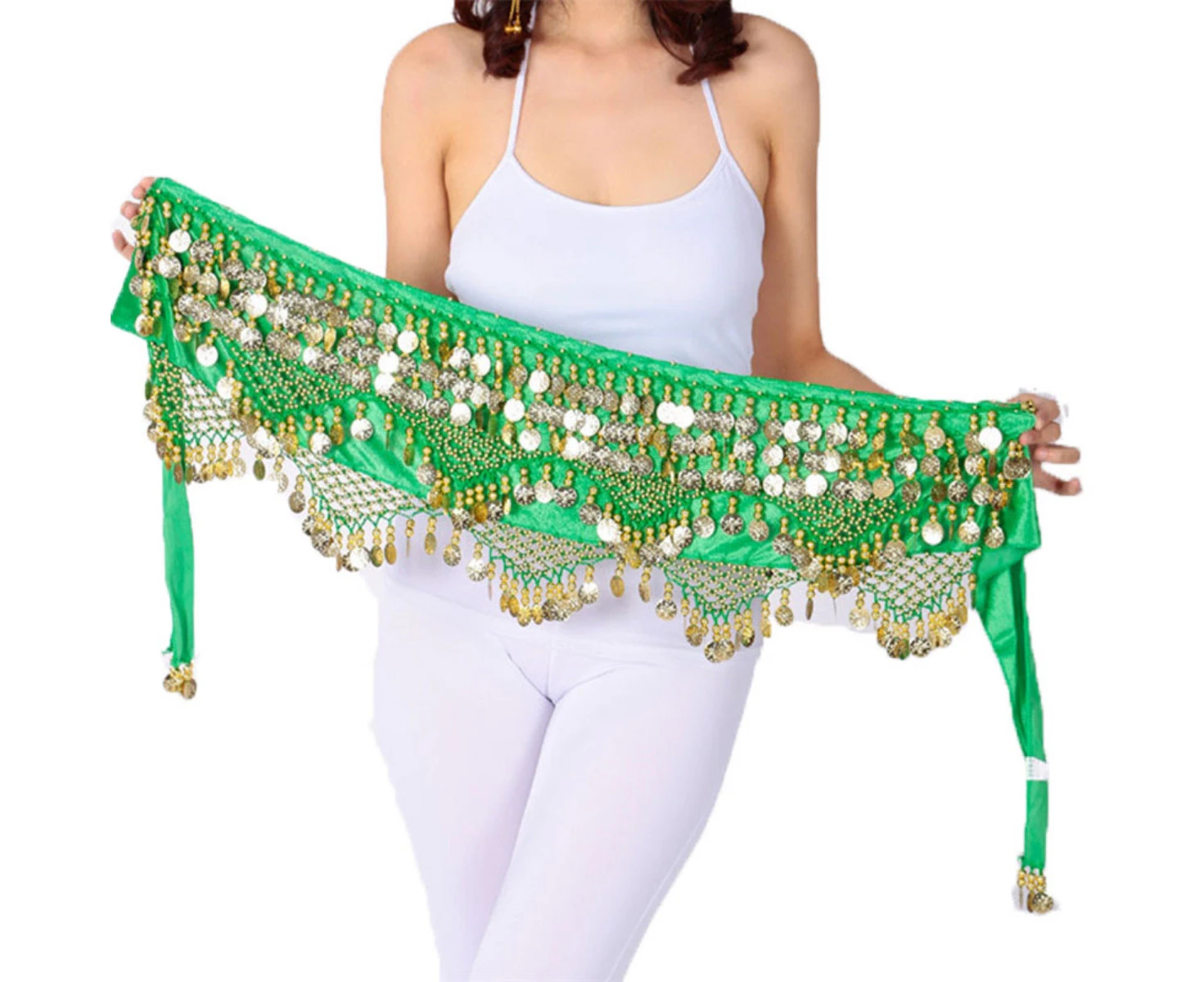 Costume Bay 268 Coins Dark Green Belly Dance Hip Scarf  Chiffon Sweet Skirt Wrap Belt Bling Sequins Coins Danceing Costume for Women