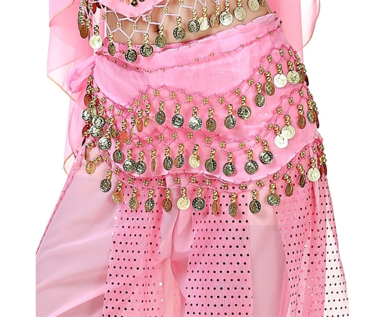 Costume Bay 128 Coins Belly Dance Pink Hip Scarf  Chiffon Sweet Skirt Wrap Belt Bling Sequins Coins Danceing Costume for Women