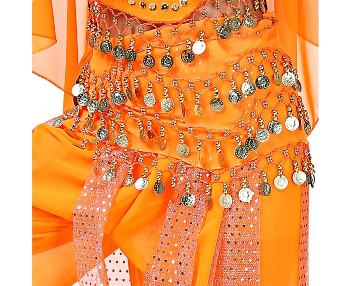 Costume Bay 128 Coins Belly Dance Orange Hip Scarf  Chiffon Sweet Skirt Wrap Belt Bling Sequins Coins Danceing Costume for Women