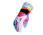 Ski Gloves 100 Waterproof Warm Snow Blue - White