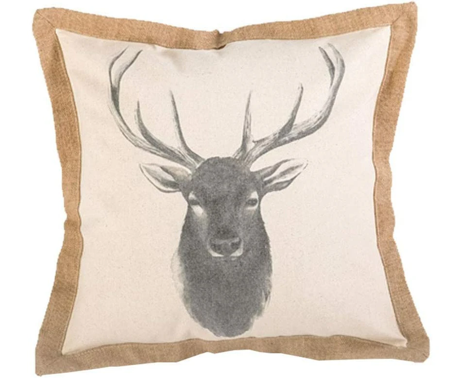 Vintage Elk Printed Decorative Throw Pillow Cover Cushion Case Farmhouse Rustic Cotton Linen Pillowcase for Couch Sofa Bed 18"x18" Elk