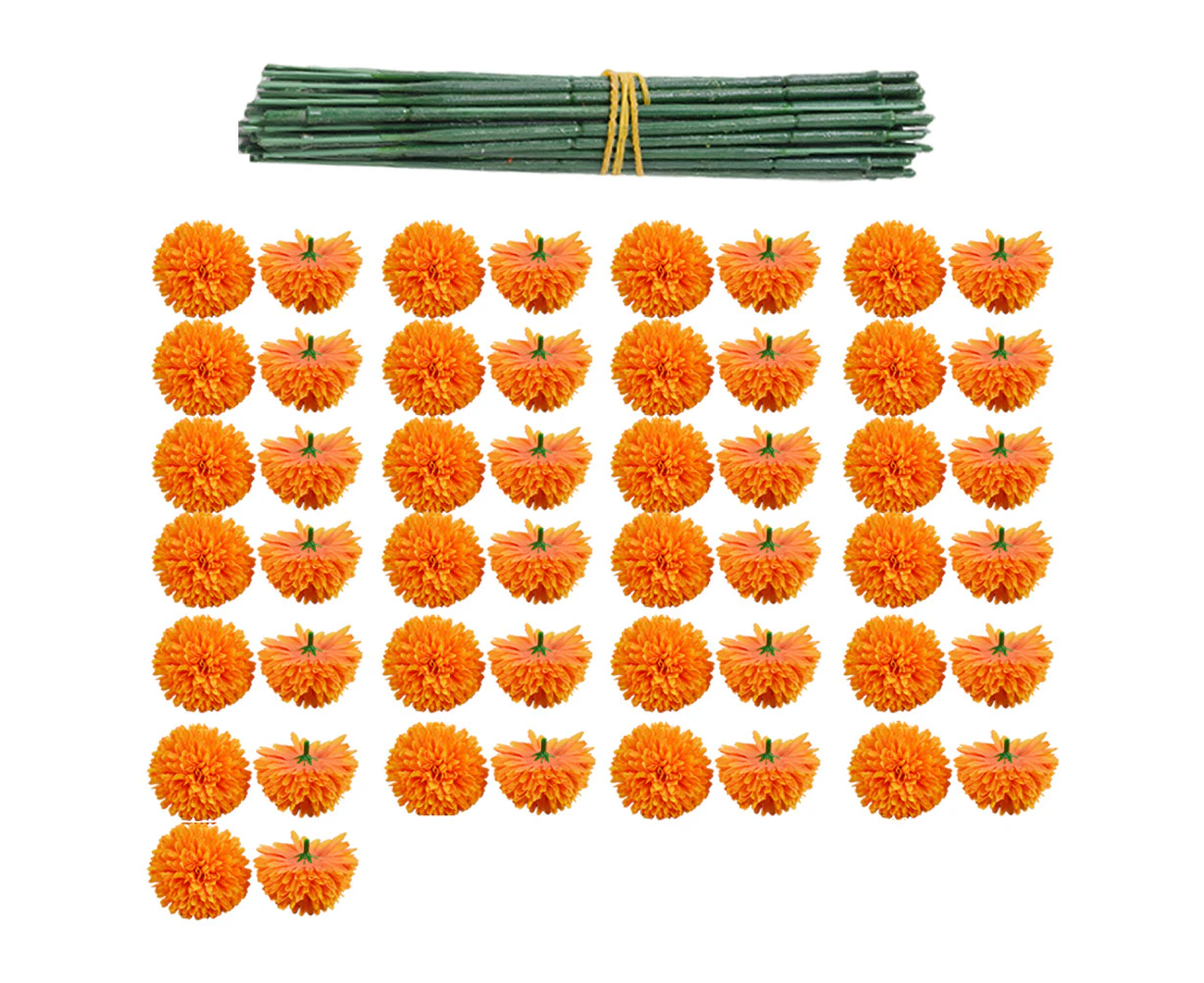 50Pcs Marigold Artificial Flower For Diwali Home Decor Diy Wreath Garland Craft Wedding Party Decoration