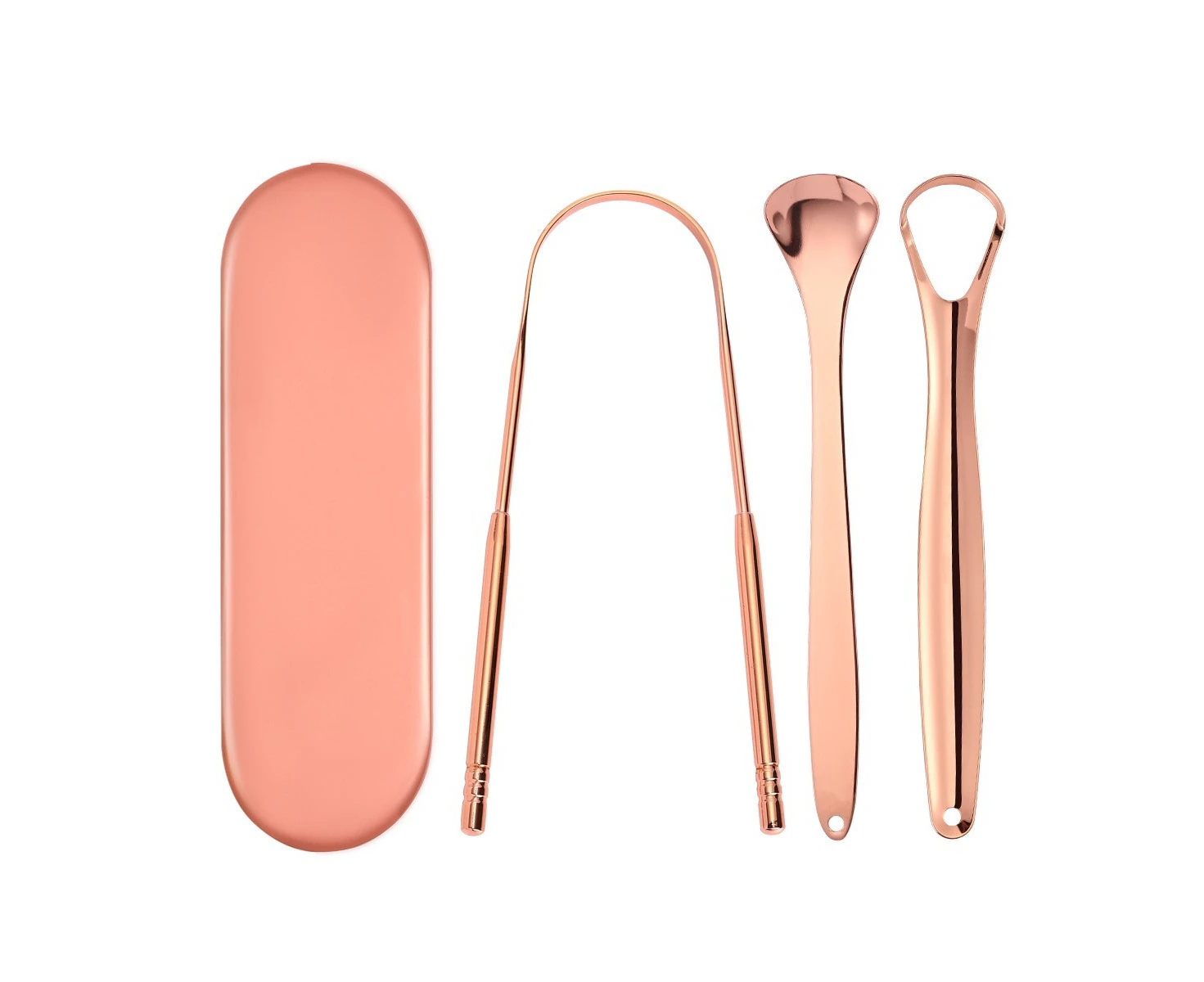 Tongue Scraper Cleaner - 3 Pack Stainless Steel Tongue Scraper With Travel Handy Cas,Rose Gold