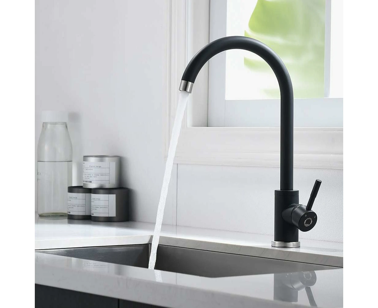 Black Kitchen Faucet, Single Handle High Arc Sink Faucet, Swivel 360 Degree Stainless Steel Kitchen Sink Faucet For Kitchen Bar Sink, Matte Black