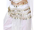 Costume Bay 128 Coins Belly Dance White Hip Scarf  Chiffon Sweet Skirt Wrap Belt Bling Sequins Coins Danceing Costume for Women
