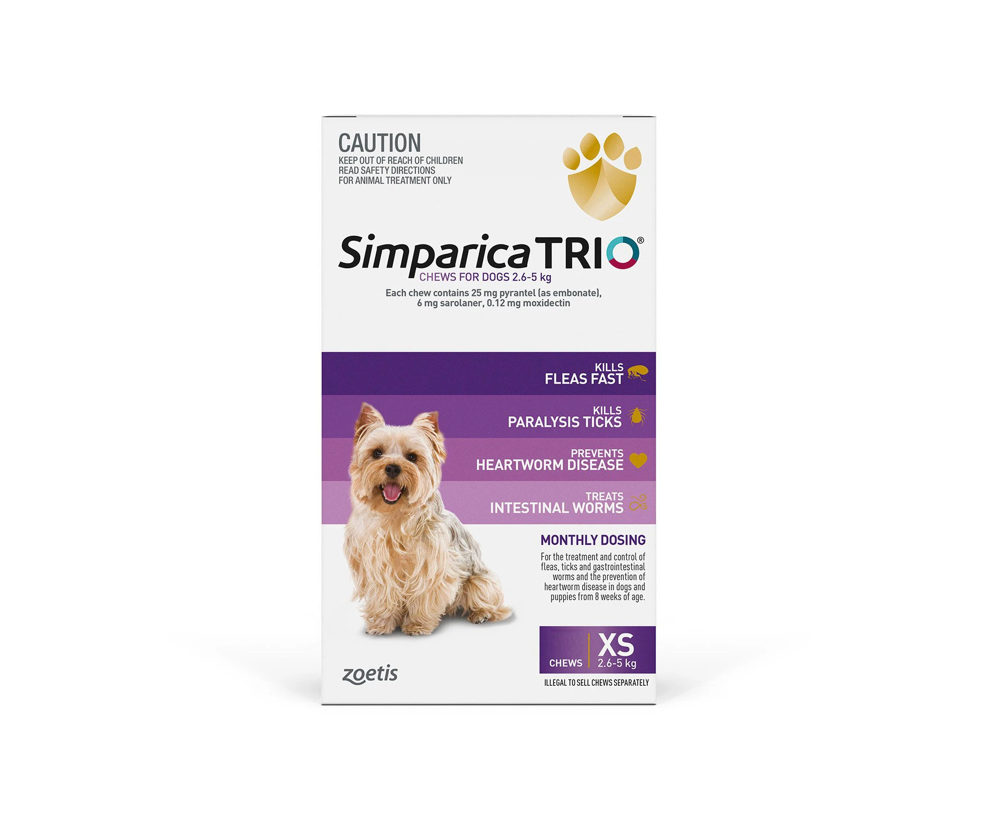 Simparica TRIO for Very Small Dogs 2.6 to 5 Kg (Purple) 3 Chews