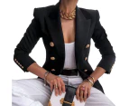 Women Formal Casual Office Blazer Coat Double Breasted Slim Fit Suit Jacket Cardigans - Black