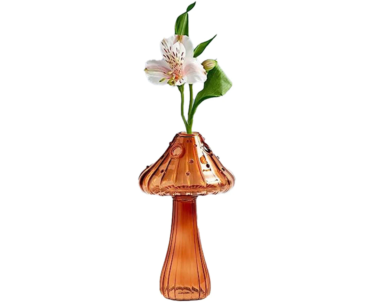 Mushroom Glass Vase Aromatherapy Bottle Creative Home Hydroponic Flower Table - Brown