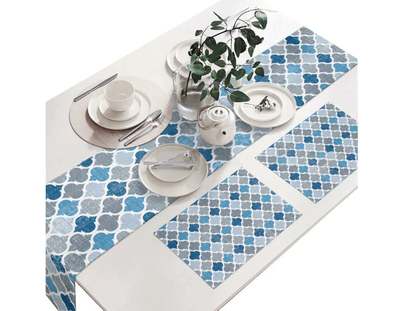 Toscano Cotton Linen Table Runners Placemats Moroccan Geometric Restaurant Decoration-Blue