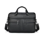 Leather Laptop Bag Business Travel Briefcase Genuine Leather Duffel Bags for Men Laptop Bag fits 14 inches Laptop Metal Zipper-Black