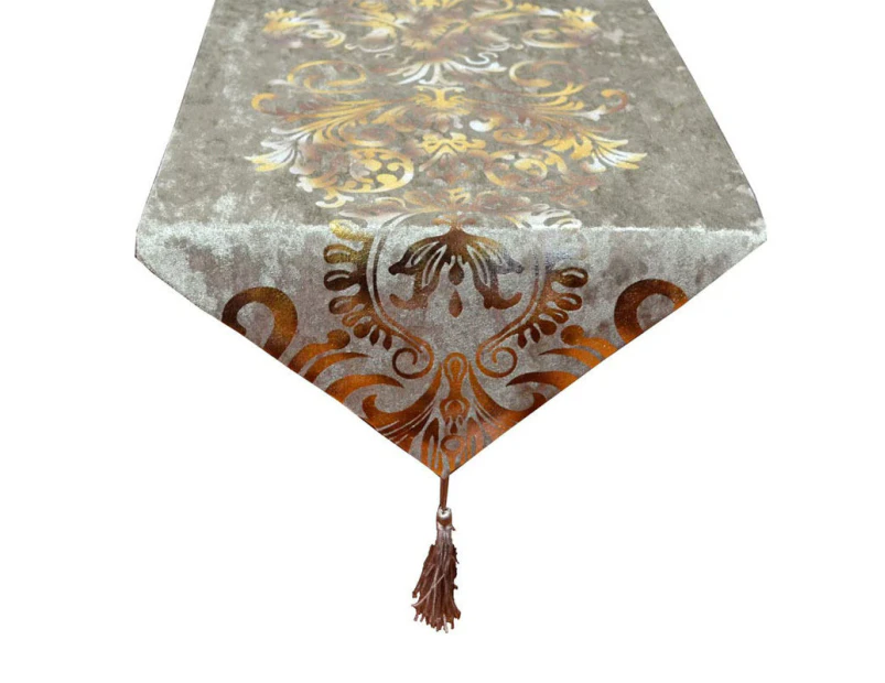 Toscano Hot Stamping Classic Floral Table Runner With Tassel-Yellow