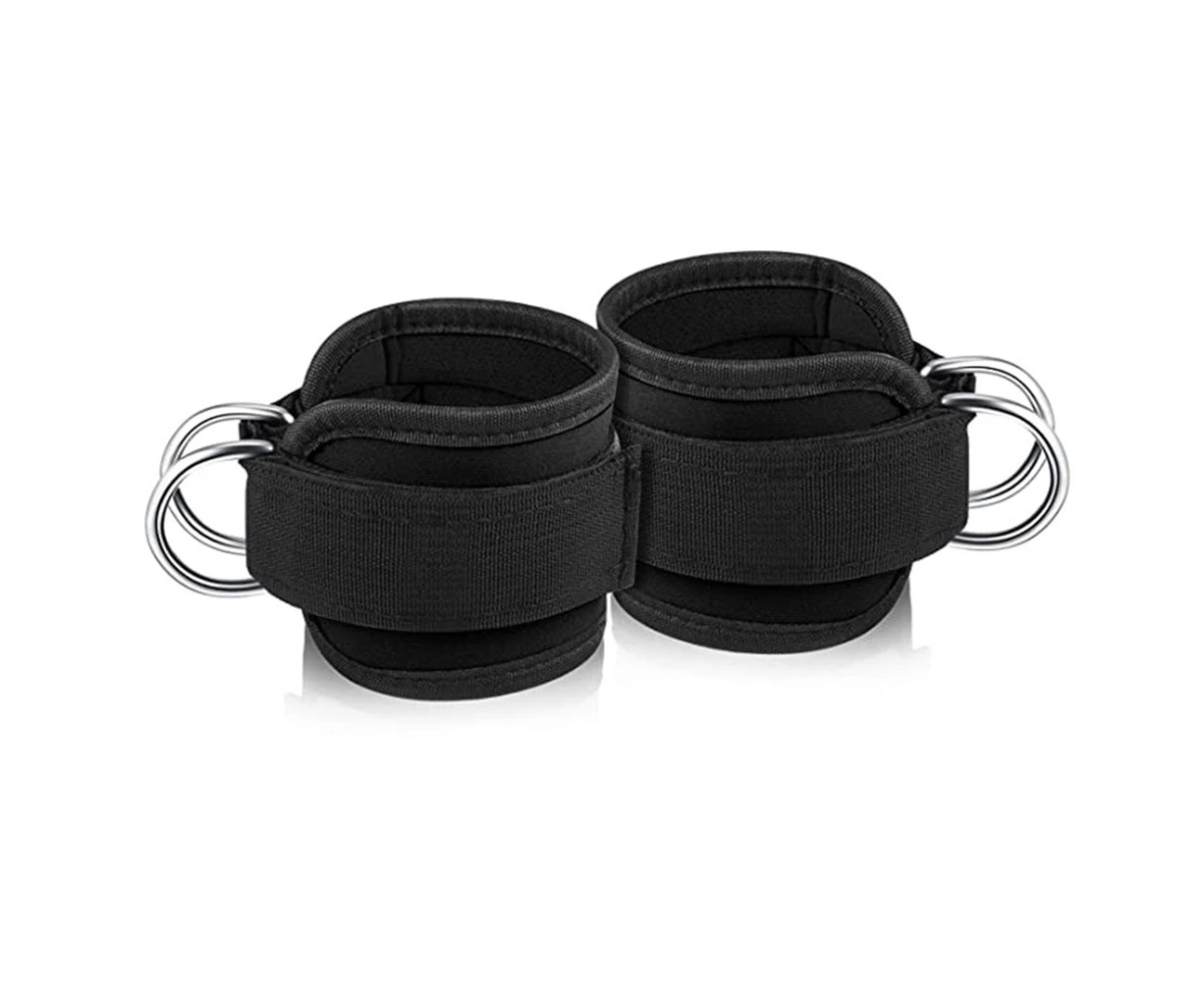 Rust Resistant Coated Black D Rings Gym Ankle Cuff For Kickbacks, Glute Workouts, Leg Extensions, Curls, Booty Hip Abductors Exercise For Men & Women