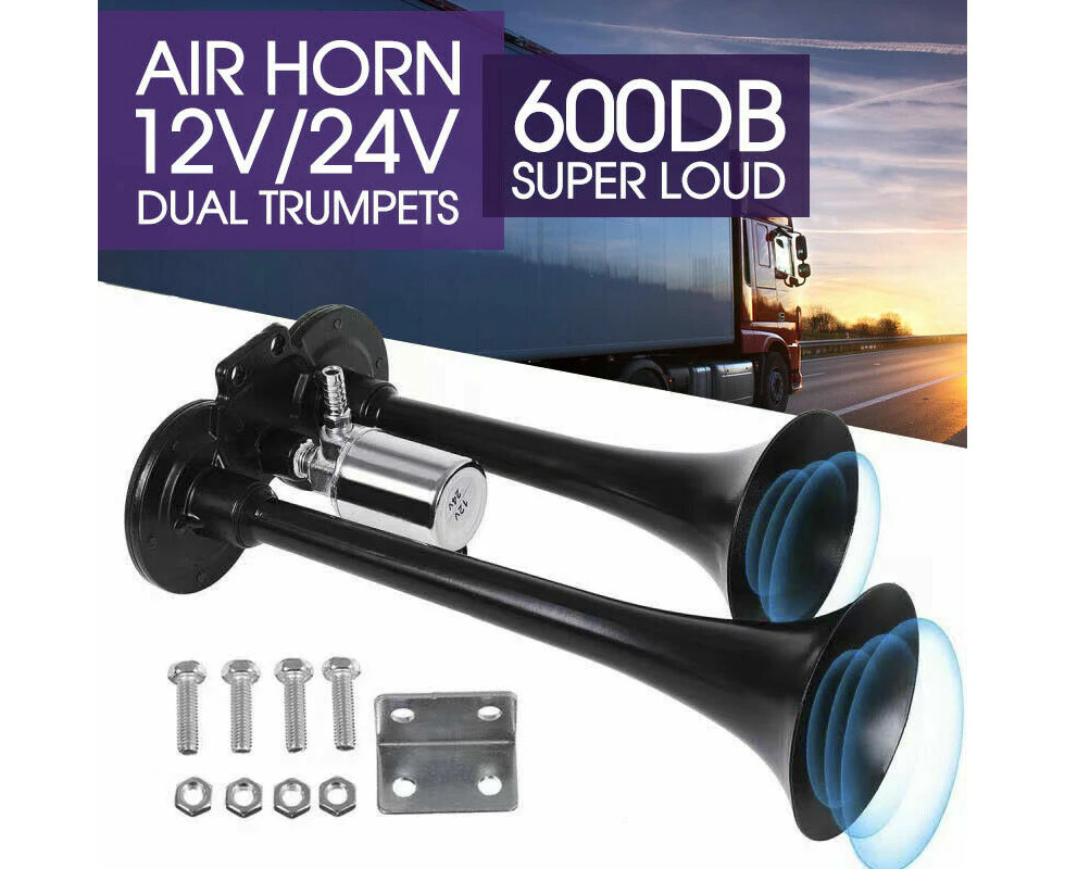 12/24v 600db Car Boat Truck Lorry Super Loud 2 Trumpet Air Horn Compresso