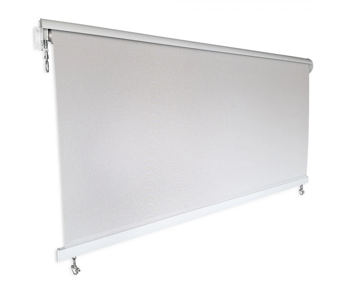 Outdoor Roller Blind Sun Screen Awning With White frame and Pearl Grey fabric - Pearl Grey