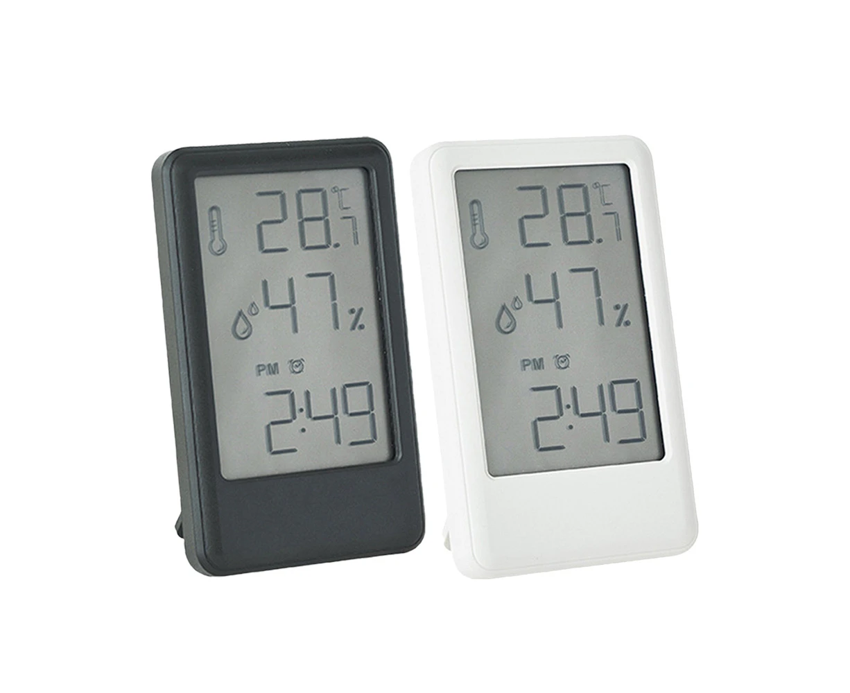 2PCS Multi-functional Digital Humidity Indoor Hygrometer Thermometer Temperature Meter Alarm Clock-Black and White