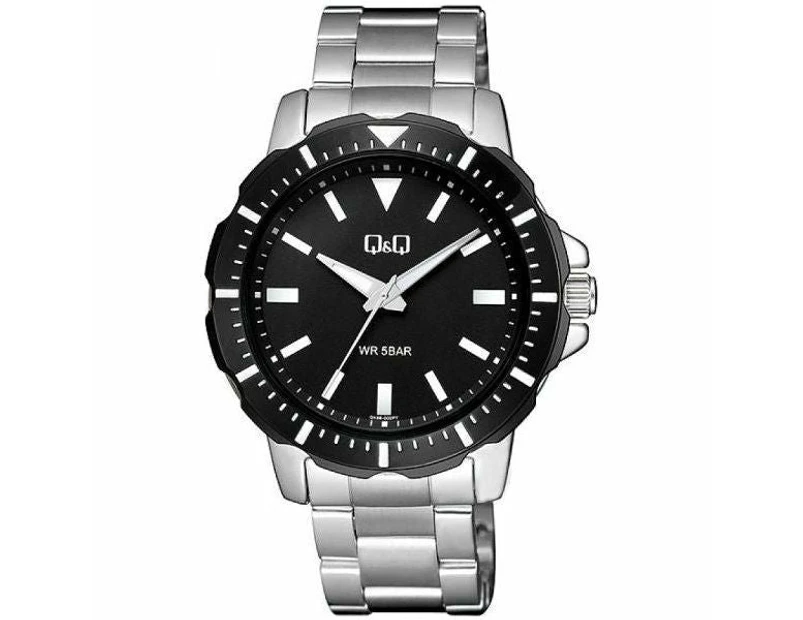 Q&q Fashion Gent's Stainless Steel Wristwatch Mod. Q43b 002py 5 Atm Water Resistant Mineral Dial Official Box