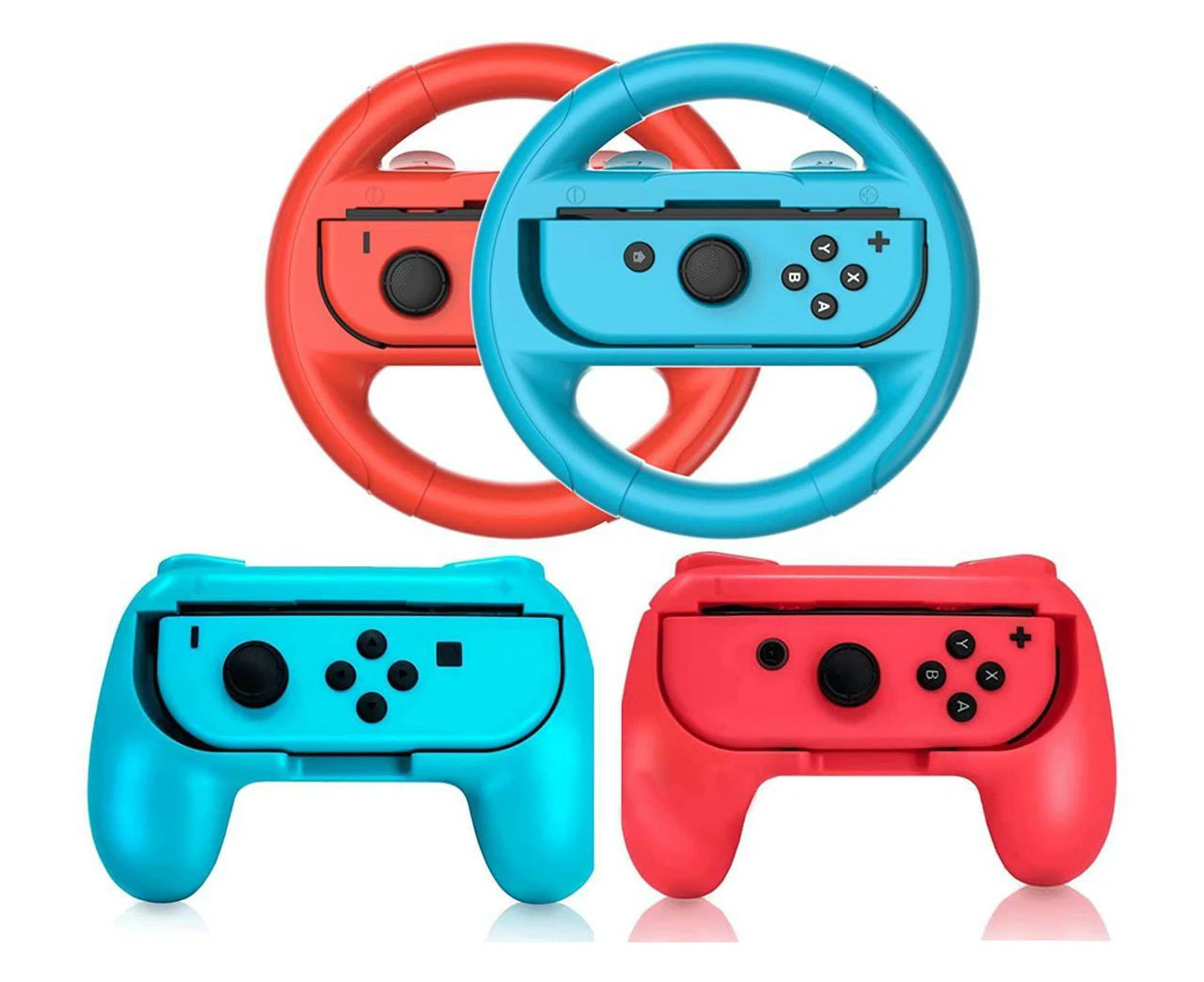 2x Grips for Joy Con and 2x Steering Wheel For Nintendo Switch Wheel, Family Sports Party Pack Accessories For Switch / Switch OLED JoyCon Controllers