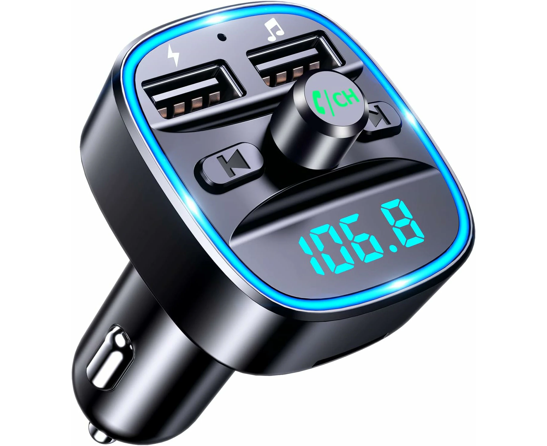 Bluetooth Car, Bluetooth 5.0 FM Transmitter Radio Adapter Wireless MP3 Music Player, Hands-free Calling, Dual USB Ports 5V/2.4A & 1A, Car Charger Supp