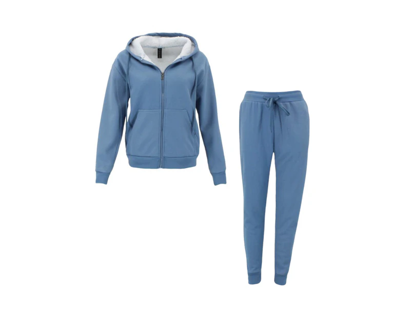 FIL Women's Waffle Sherpa Hoodie 2pc Set Loungewear - Blue