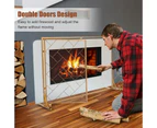 2-Panel Fireplace Screen w/ Double Door Fire Spark Guard Safety Fence Glod