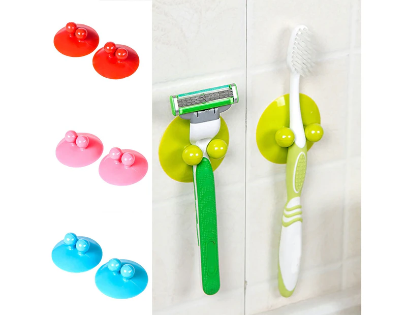 Minbaeg 2Pcs Bathroom Kitchen Wall Suction Cup Hook Hanger Cable Toothbrush Razor Holder-Pink