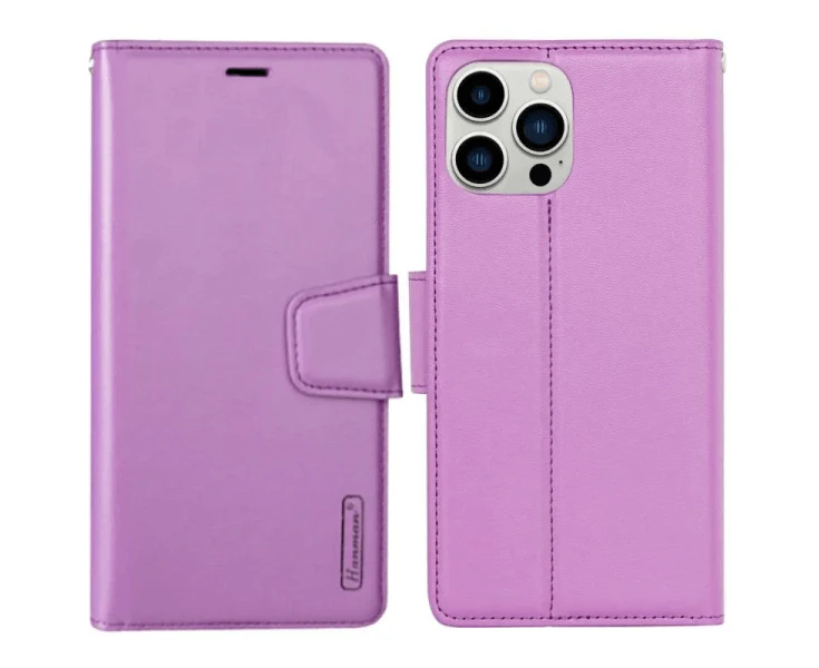 For Apple iPhone 15 Plus Case, Hanman Wallet Leather Flip Magnetic Stand Case Cover (Purple)