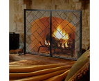 2-Panel Fireplace Screen w/ Double Door Fire Spark Guard Safety Fence Black