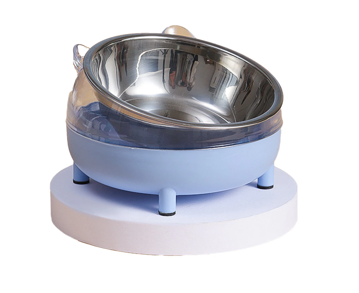 BLUE--Pet Feeding Dog Bowl Stainless Steel Tilt Bowl Anti-vomit, No Spill, Non-Slip Raised Tilt Feeder