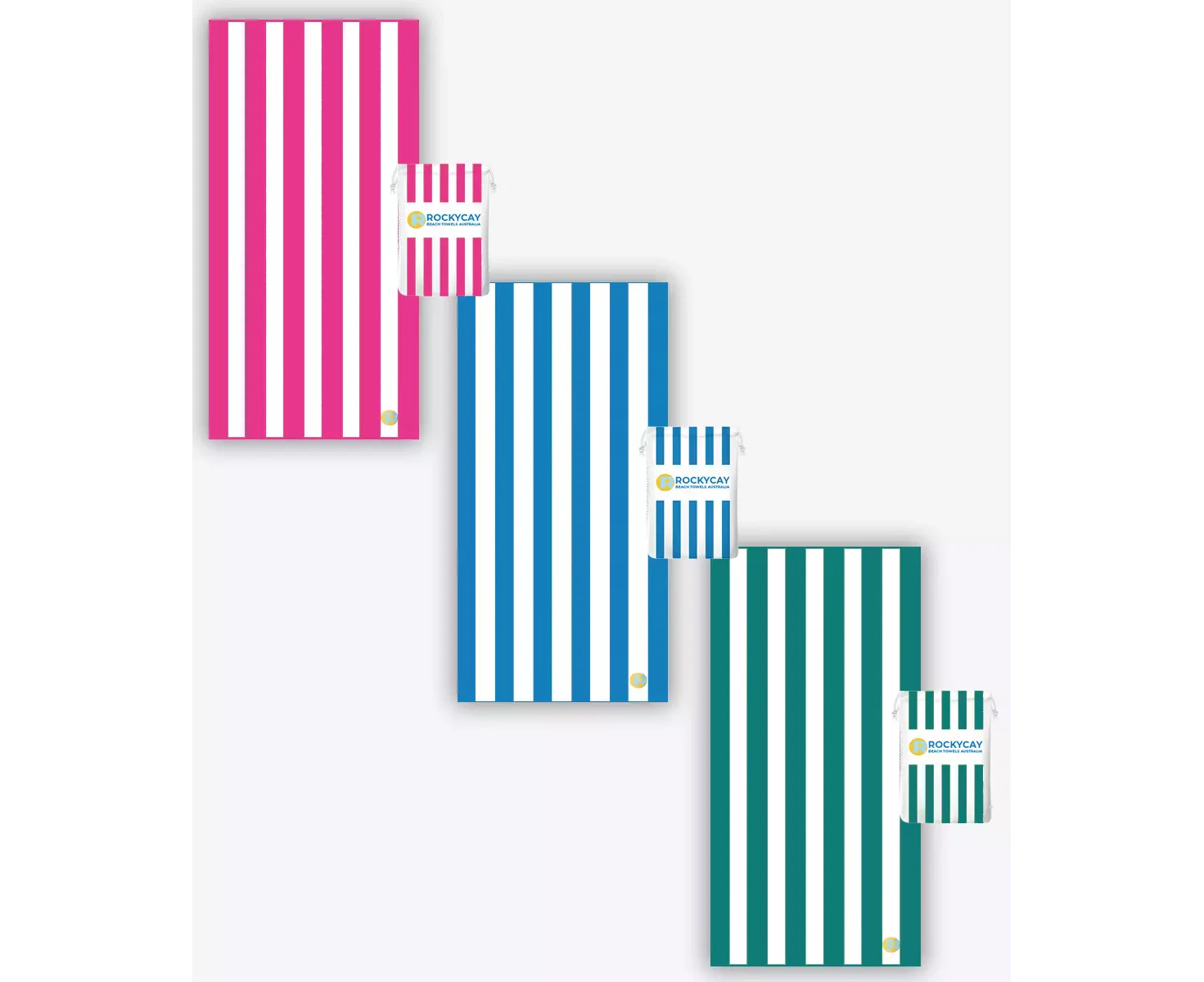 Beach Towel Set of 3: Fuchsia, Blue, Green