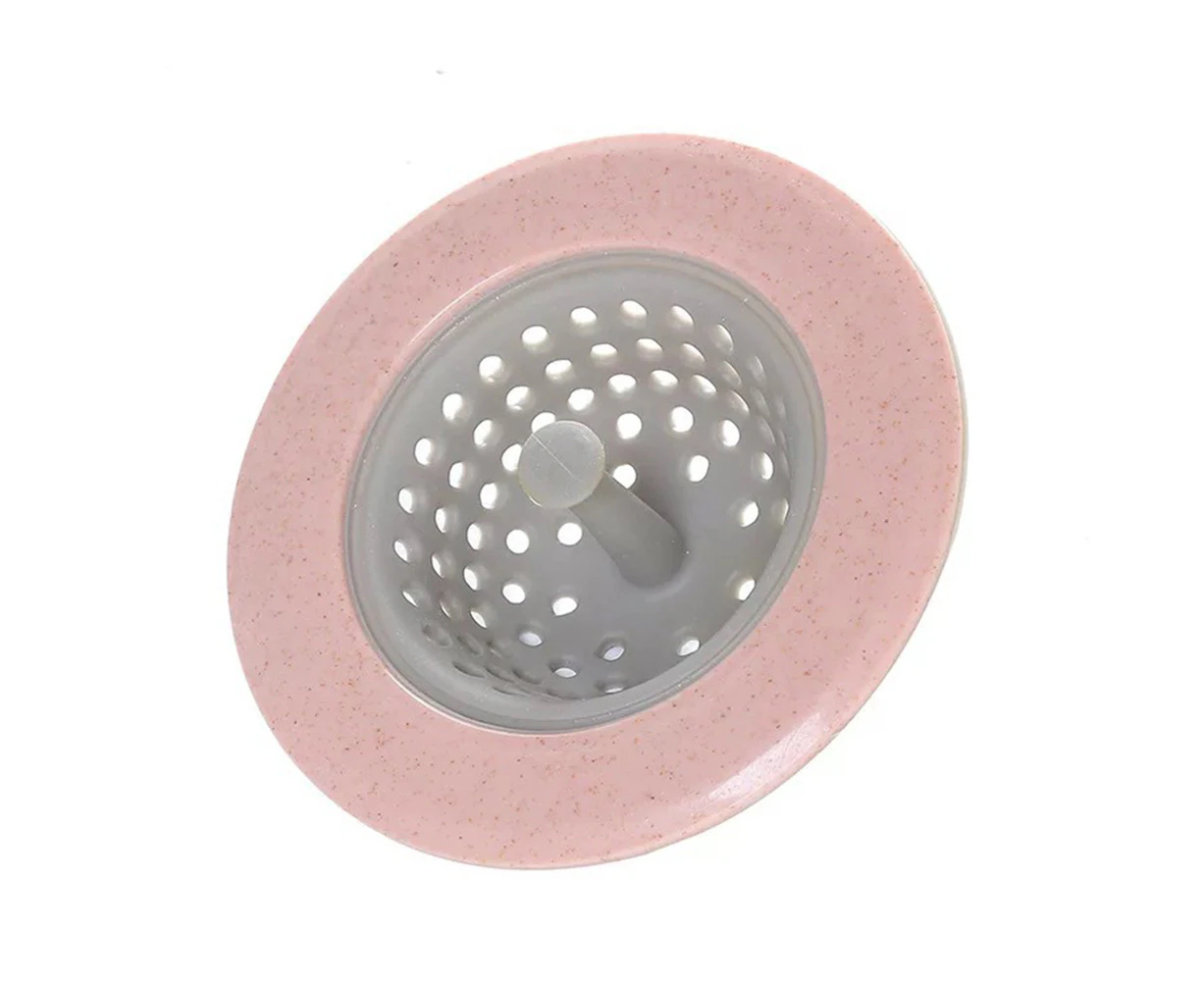 Home Kitchen Sink Sewer Round Filter Basket Floor Drain Stopper Strainer Tool - Pink