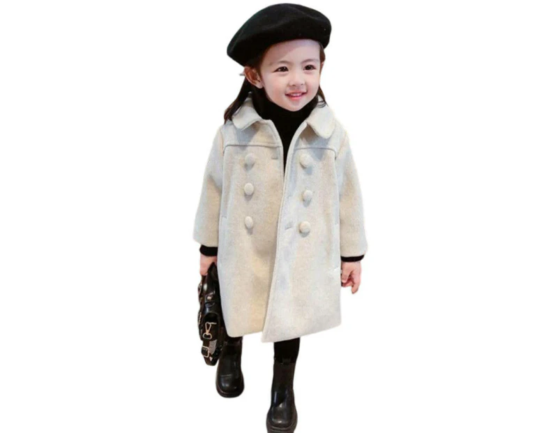 Dadawen Girls Dress Coat Kids Winter Warm Jacket Button Trench Long 2-7 Years-White