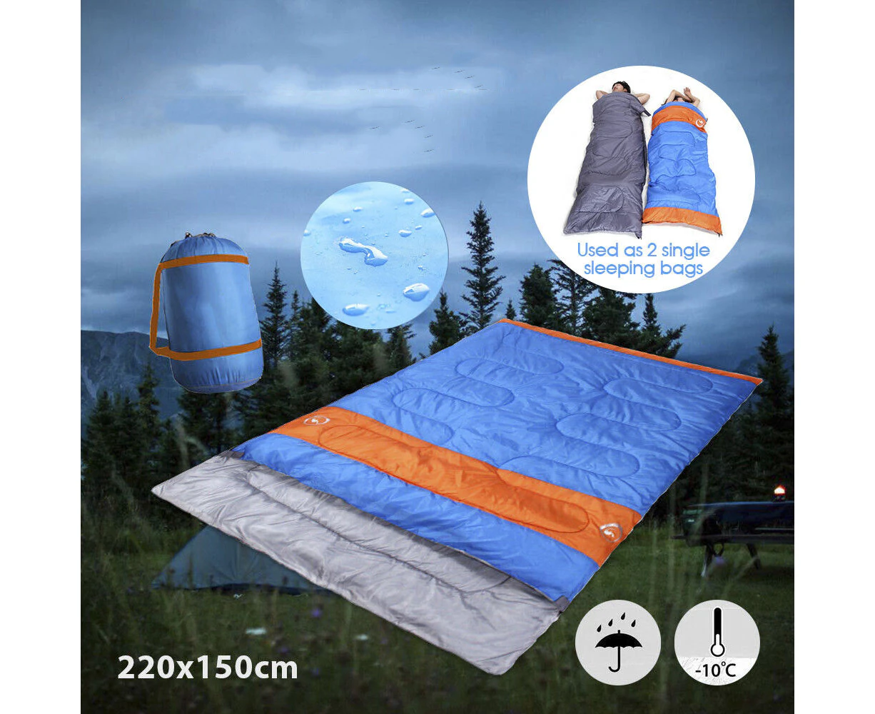 Double Sleeping Bag Bags Camping Hiking -10°C Tent Winter 220x150cm Outdoor