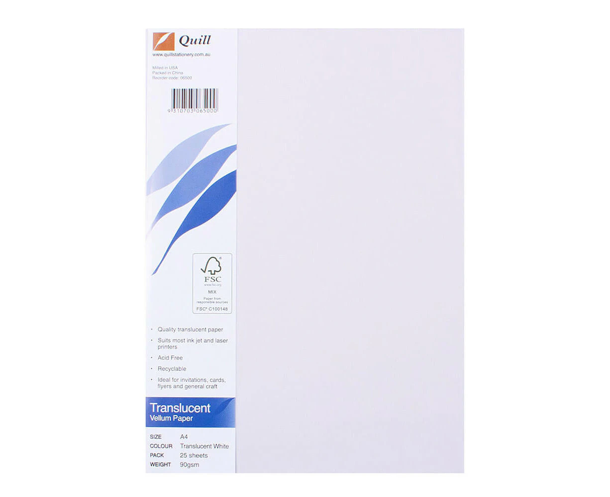 Quill Vellum Translucent Paper 90gsm (Pack of 25)