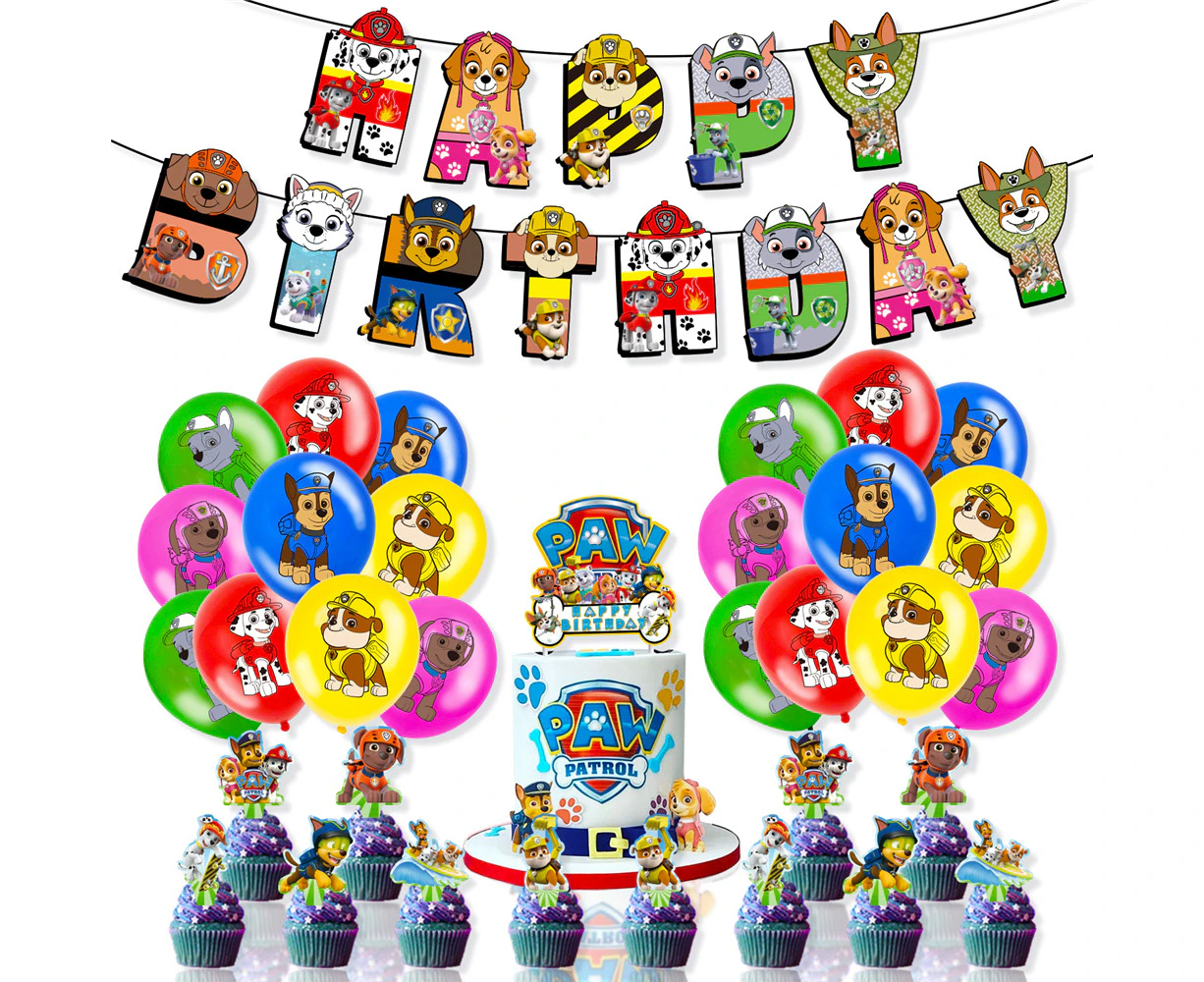 Paw Patrol Party Supplies Kids Birthday Decorations Banner Balloons Toppers Boys Girls - Multi