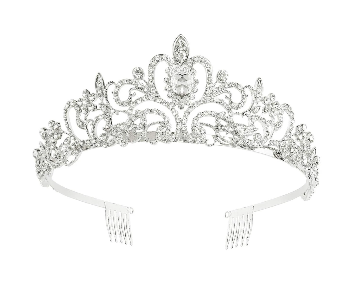 Crystal Crown For Women Princess Queen Vintage Tiara Tiara Bridal Hair Accessories For Adults - Silver