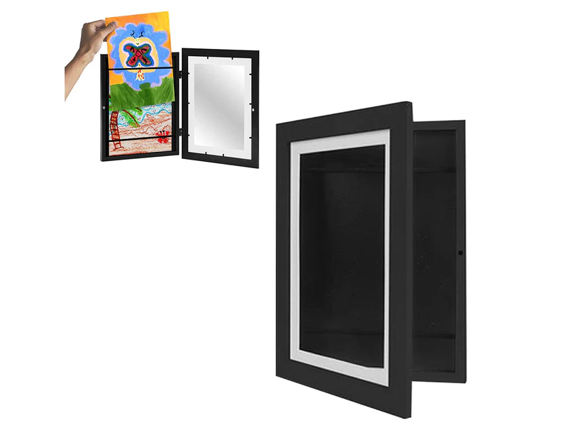 Biwiti Kids Art Frames Wooden Artwork Display Holds up to 150 Sheets of A4 Paper -Black