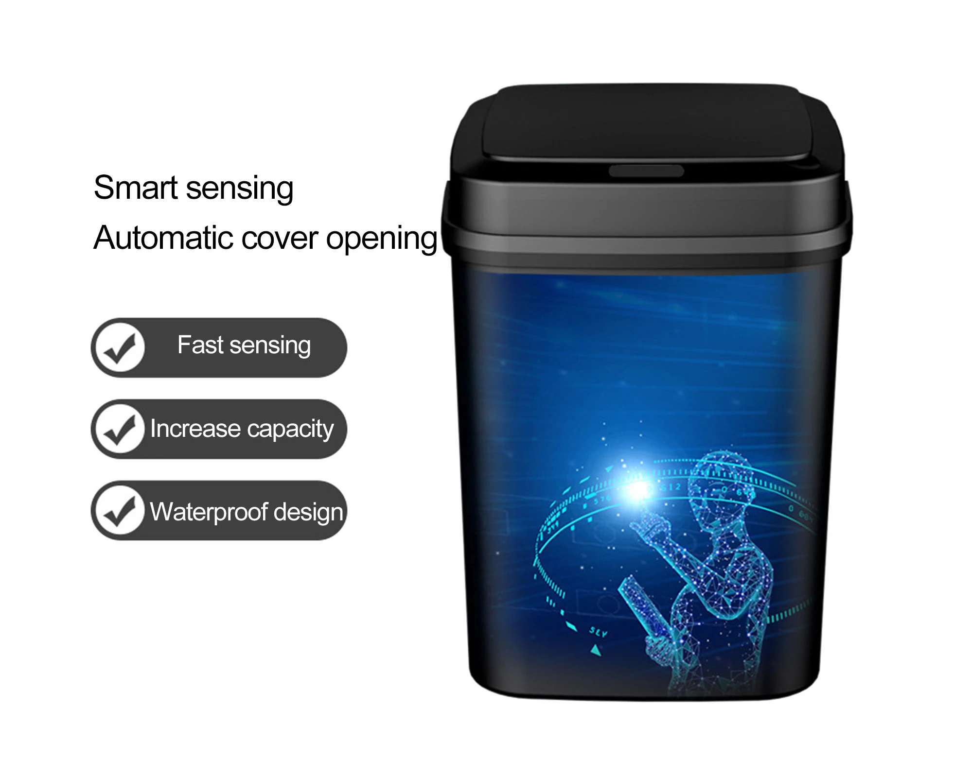 Oraway 12L Smart Trash Can with Lid No Touch Infrared Induction Low-energy Electric Intelligent Automatic Sensor Rubbish Bin for Daily Use - Black