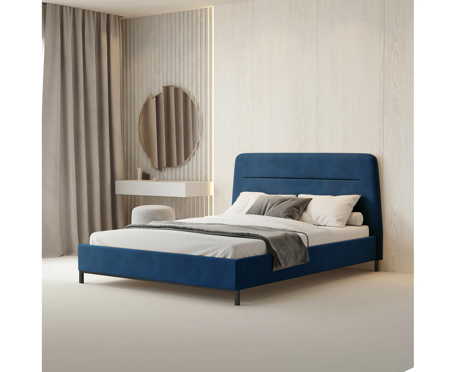 Kenli Velvet Bed and Phoebe Mattress - Ocean Blue - Midnight Blue