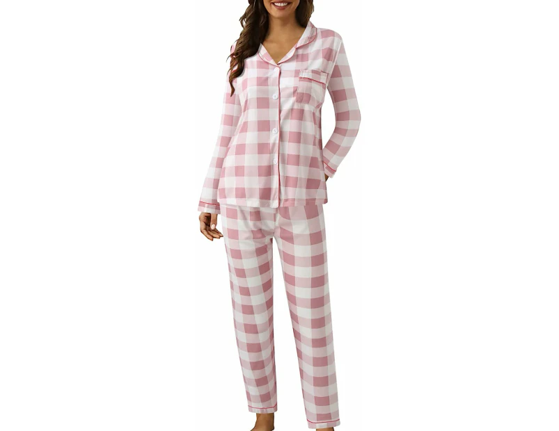 Cute Pajamas Set Women's 2 Piece Thickened Warm Flannel Long Pyjama Set Plush Autumn Winter Sleepwear Fleece Two Piece Sleepwear-Pink #1