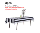 3Pcs Striped Tablecloth , Geometric Stripe Waterproof Table Cloth For Party Kitchen Dining Room,137*274Cm,Black And White