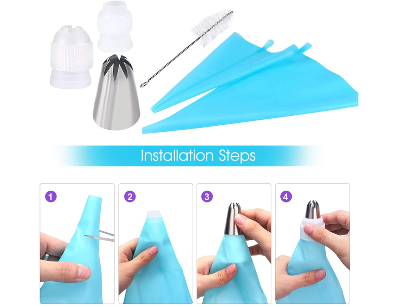 Peralng 28 Pcs Cake Decorating Supplies,24 Stainless Steel Icing Piping Tips, 2 Reusable Silicone Pastry Bags