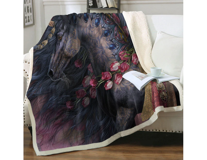 Throws Kids Size: 130cm x 150cm Raaf Black Oriental Unicorn and Roses