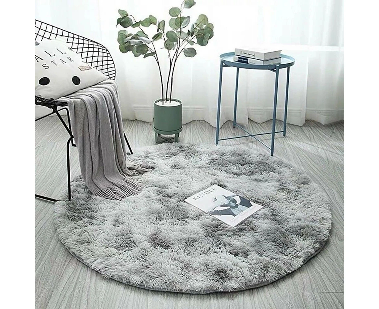 Rainbow Tie Dyed Plush Round Rug Non-slip Floor Soft Carpet Home Decor-Light Grey