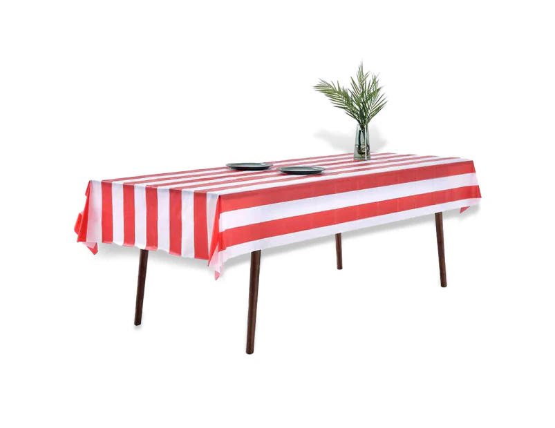 3Pcs Striped Tablecloth , Geometric Stripe Waterproof Table Cloth For Party Kitchen Dining Room,137*274Cm,Red White